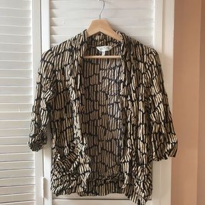 Black and Tan pattered shell blouse.